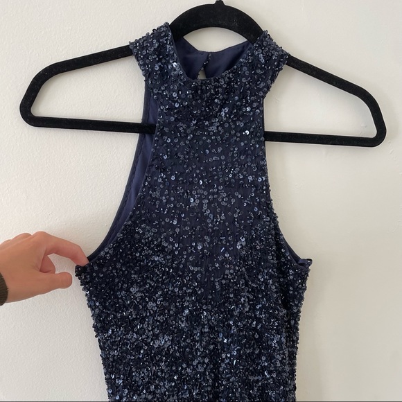 Parker Black Navy Sequin High Neck Halter Maxi Gown Dress Formal Wedding Prom - Picture 11 of 14